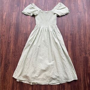 Madewell Sunfaded Mint Green Linen-Blend Lucie Smocked Midi Dress - Size XS